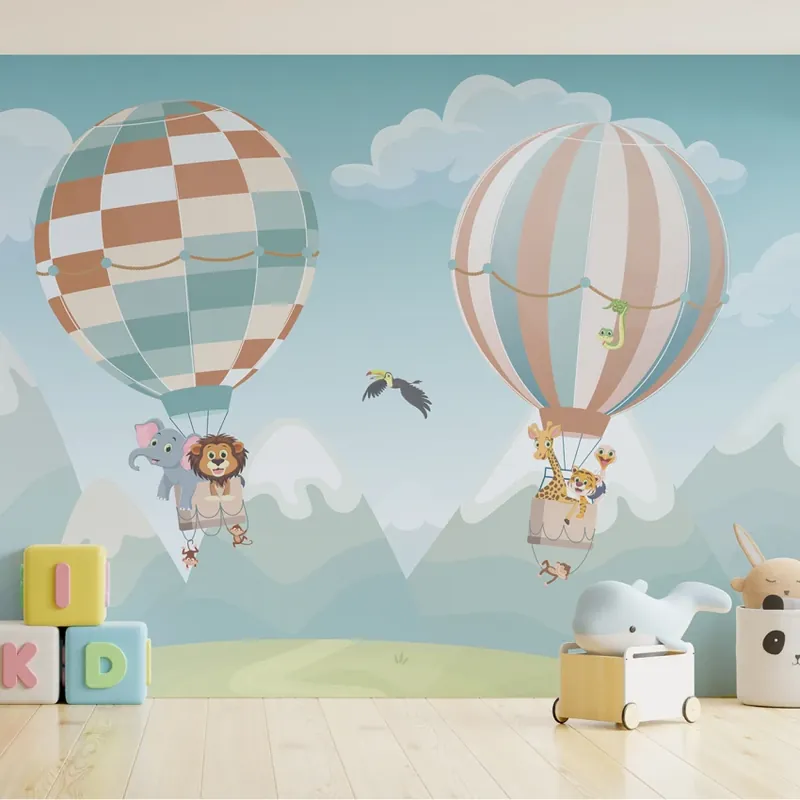 Cumpără online Flying Ark, Dream Prints Tapet pentru copii cu baloane cu aer cald si animale